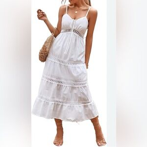 Cupshe White Sleeveless Midi Dress with Crochet Details